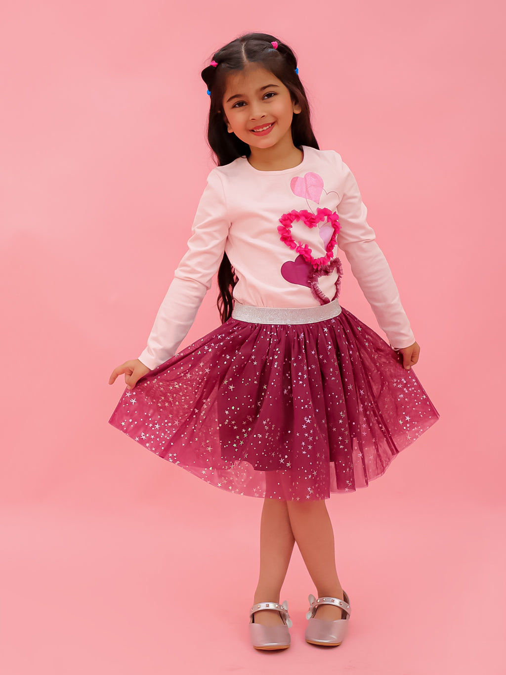 Top With Ruffle Tulle Hearts With Shimmer Skirt