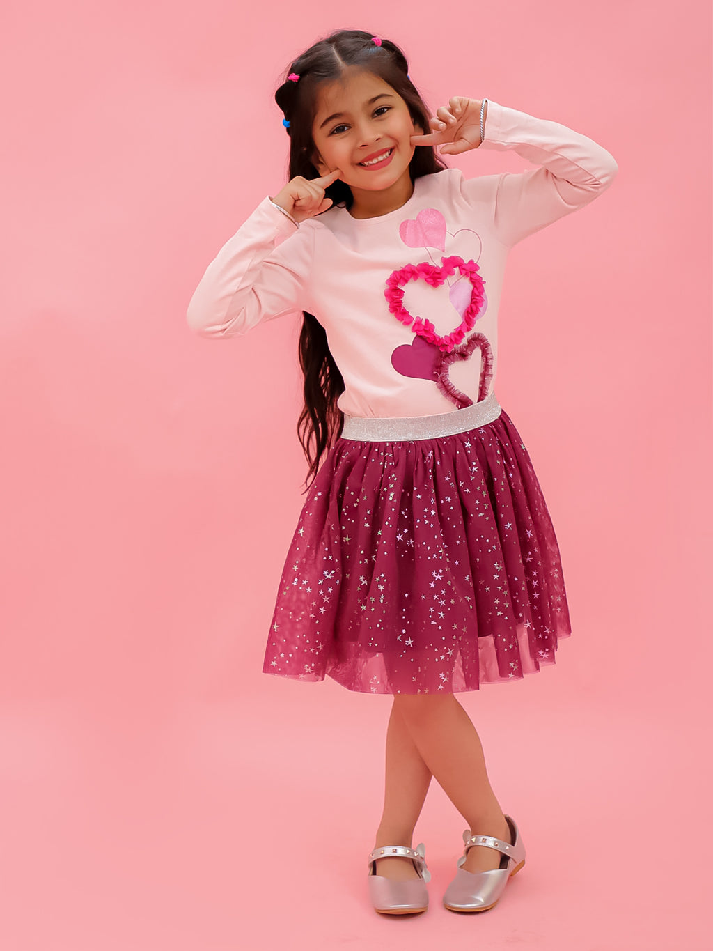 Top With Ruffle Tulle Hearts With Shimmer Skirt
