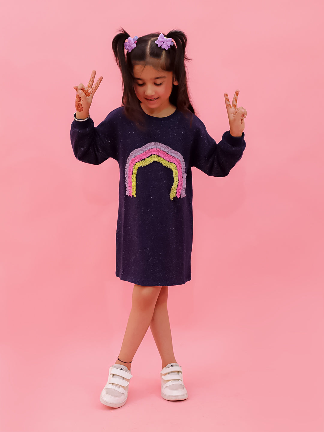 Lurex French Terry Dress With Rainbow Ruffle