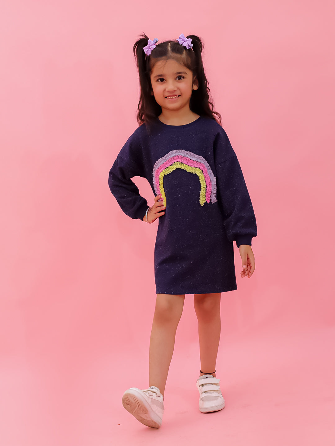 Lurex French Terry Dress With Rainbow Ruffle