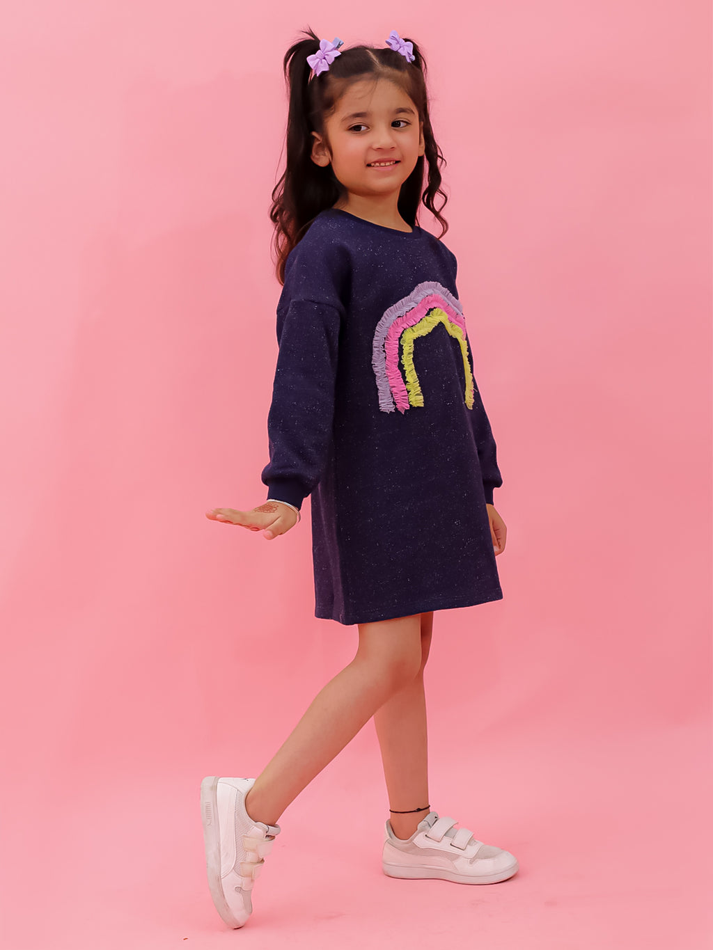 Lurex French Terry Dress With Rainbow Ruffle