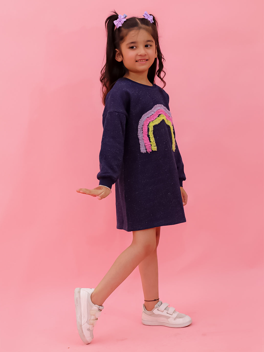 Lurex French Terry Dress With Rainbow Ruffle