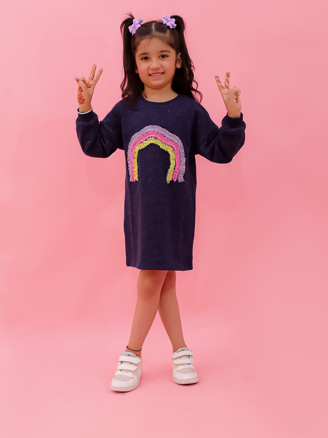 Lurex French Terry Dress With Rainbow Ruffle