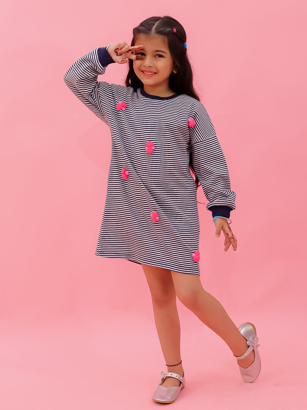 Drop Shoulder Tunic With Pom Pom