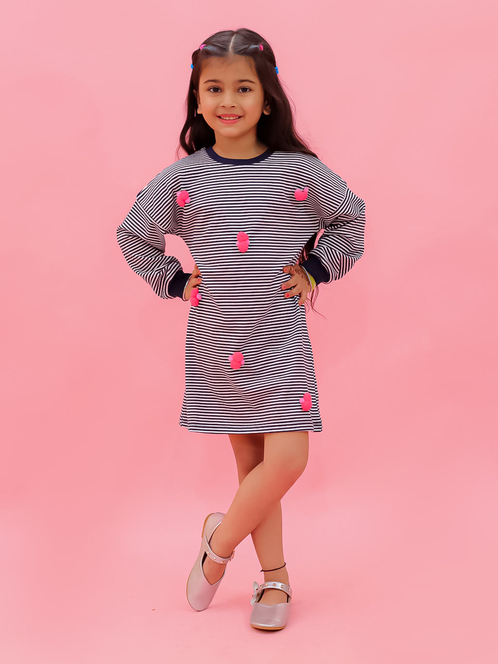 Drop Shoulder Tunic With Pom Pom