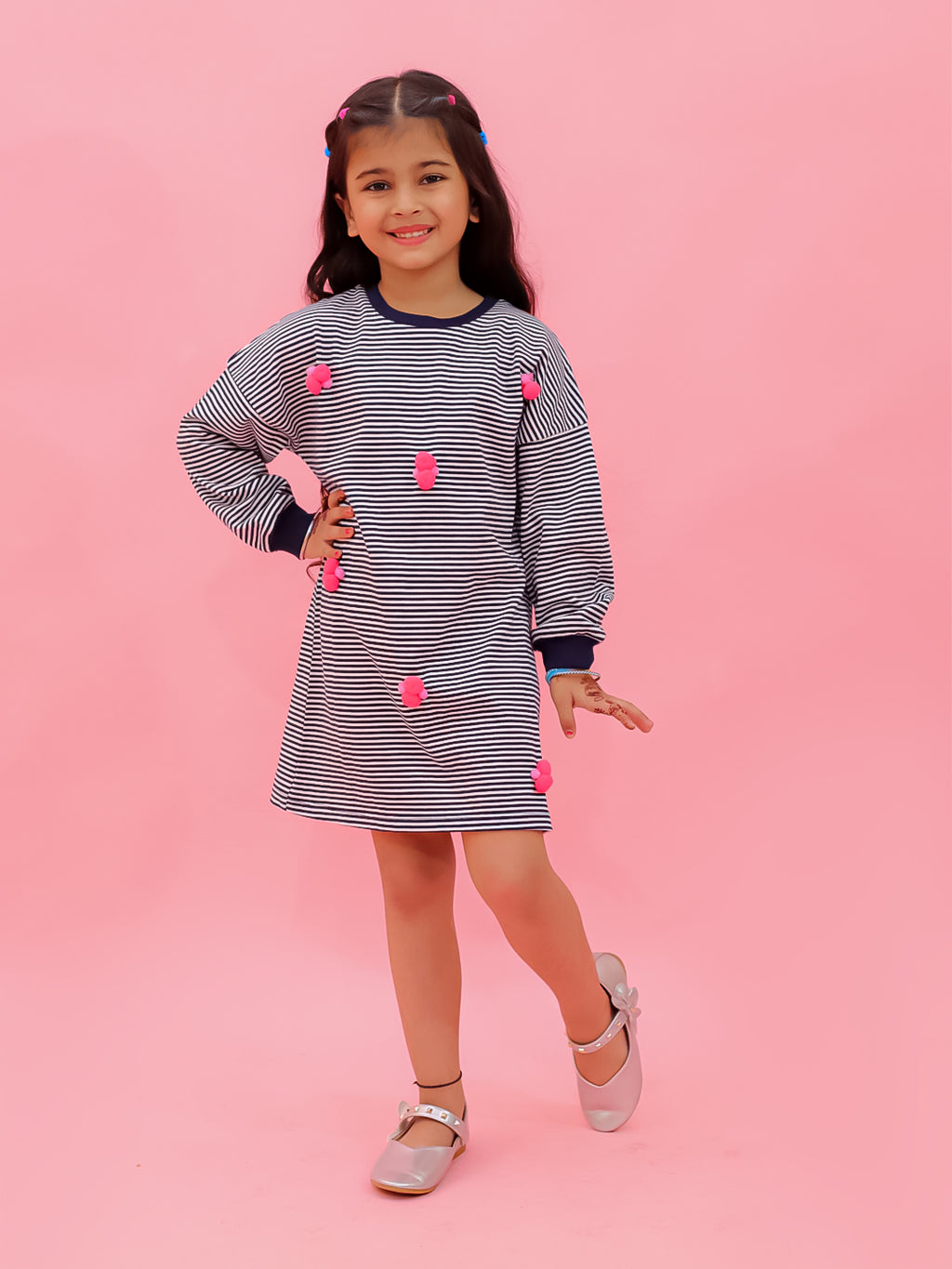 Drop Shoulder Tunic With Pom Pom