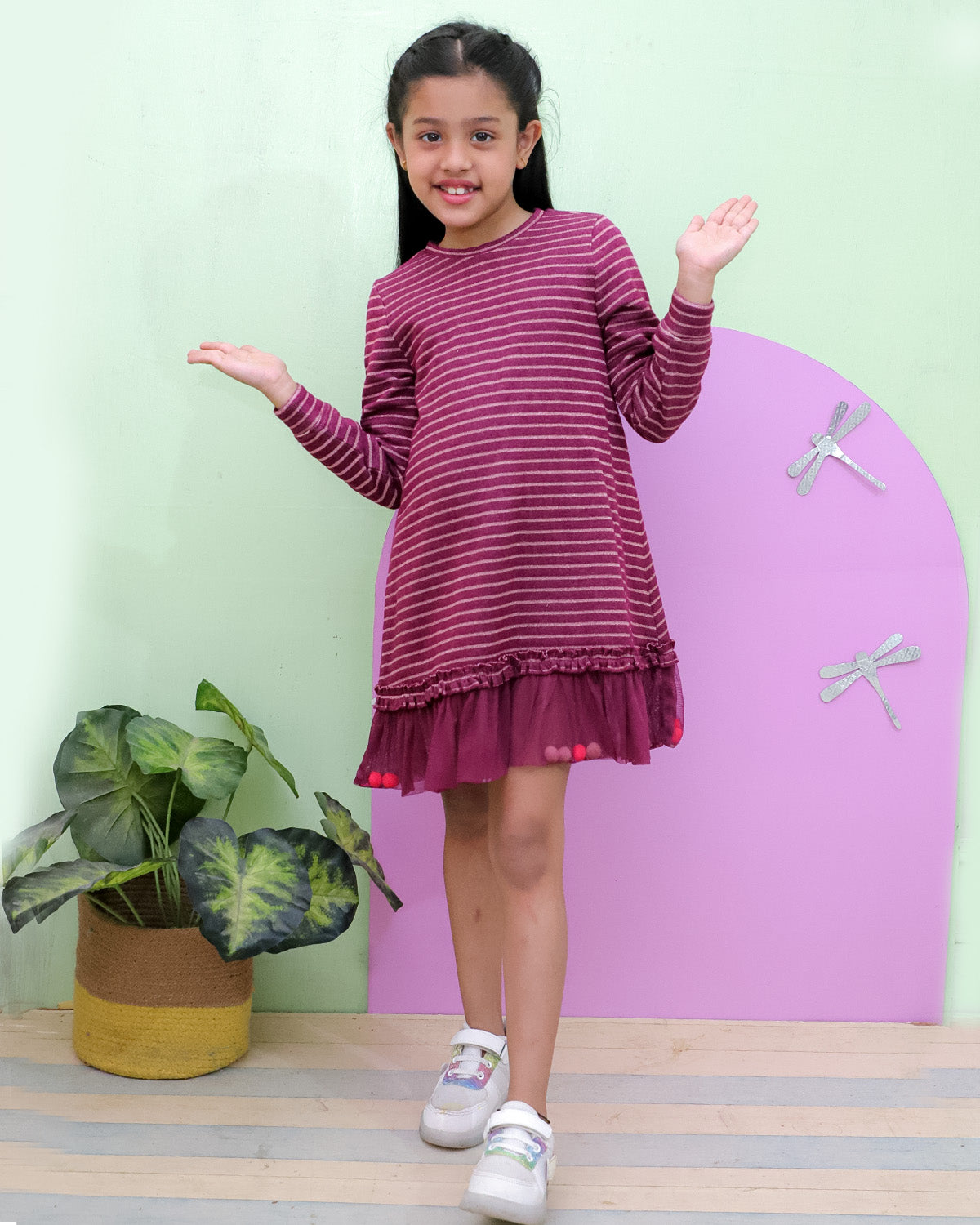 Tunic With Pom Pom Mesh Frill
