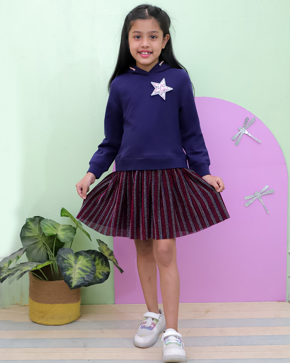 Hoodie Dress With Shimmer Lurex Skirt