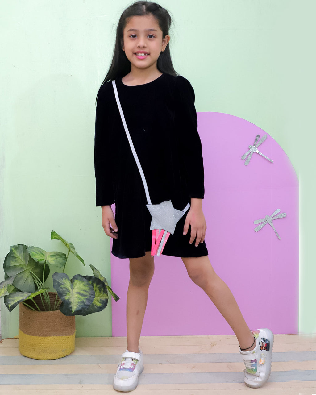 Velvet Dress With Star Bag