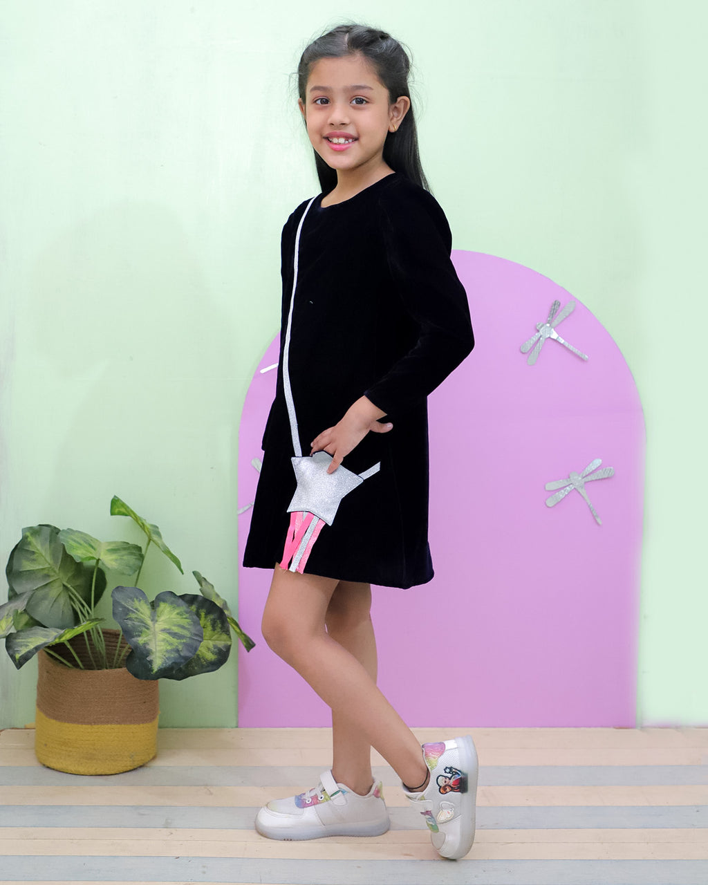 Velvet Dress With Star Bag