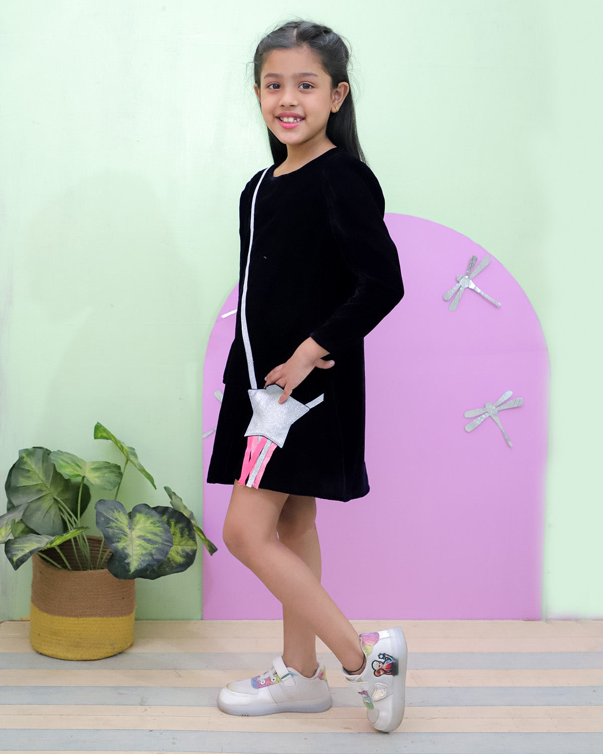 Velvet Dress With Star Bag
