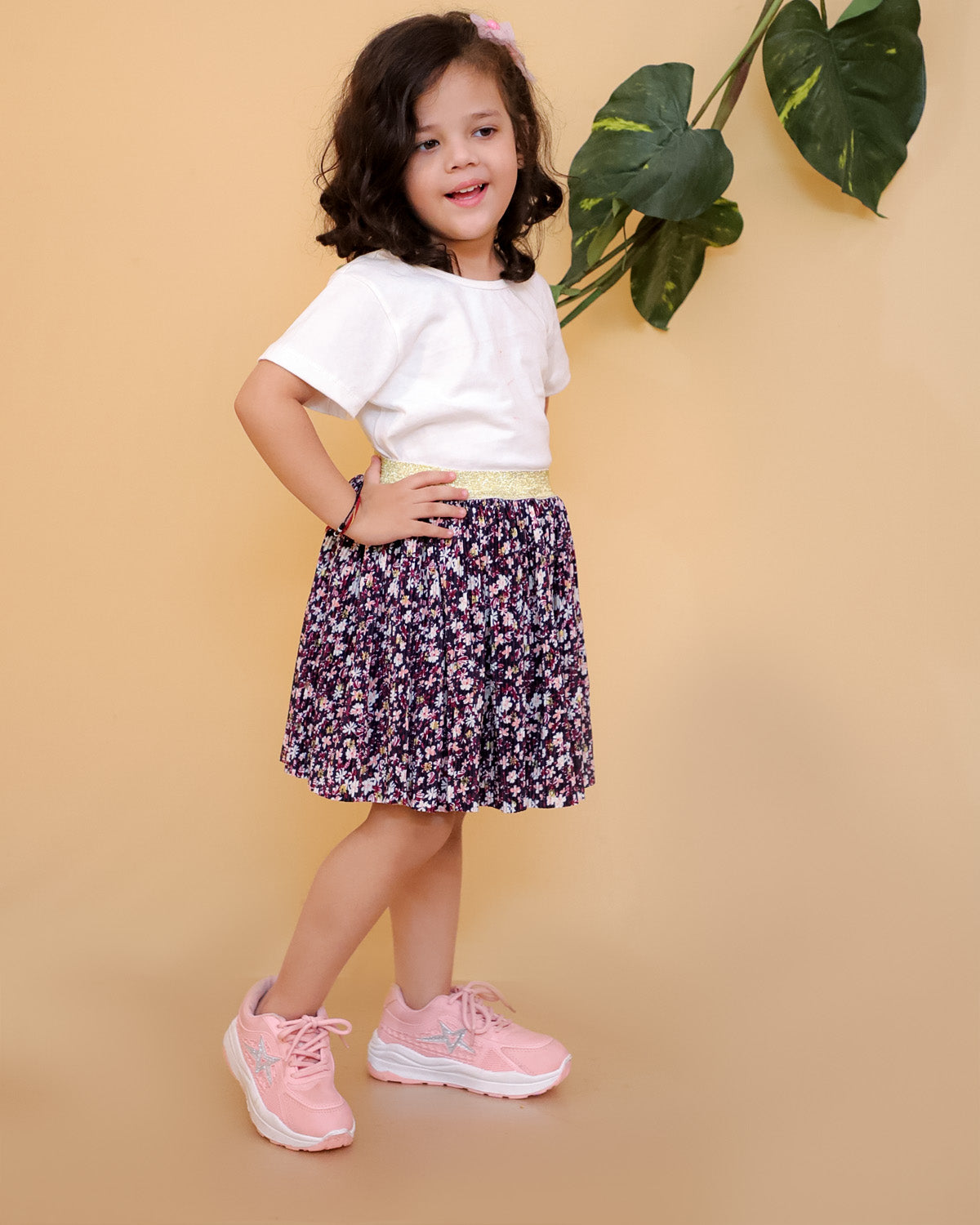 Printed Crinkle Skirt With Lurex Elastic