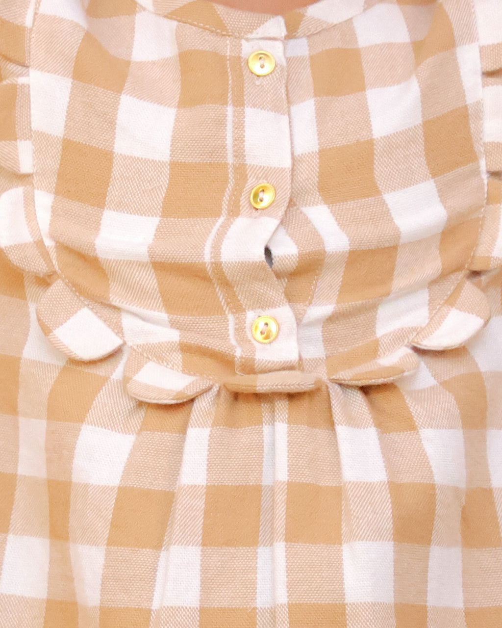 Check Brushed Yoke Dress With Gold Buttons
