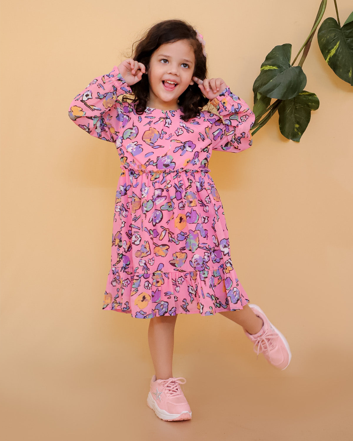 Printed Chiffon Dress With Lining