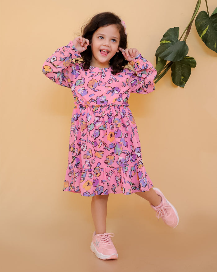 Printed Chiffon Dress With Lining