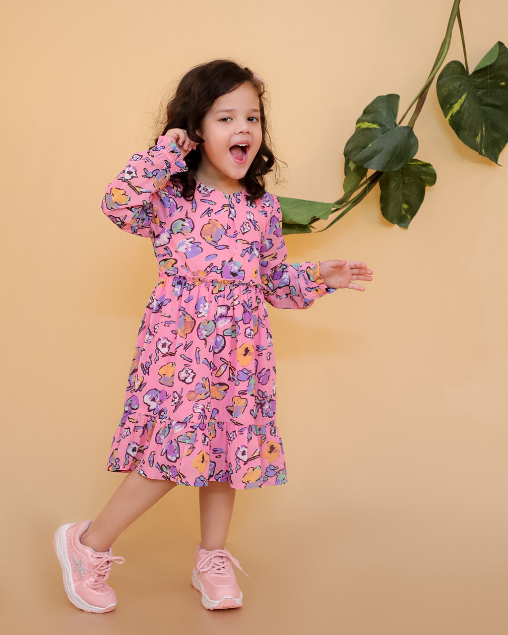 Printed Chiffon Dress With Lining