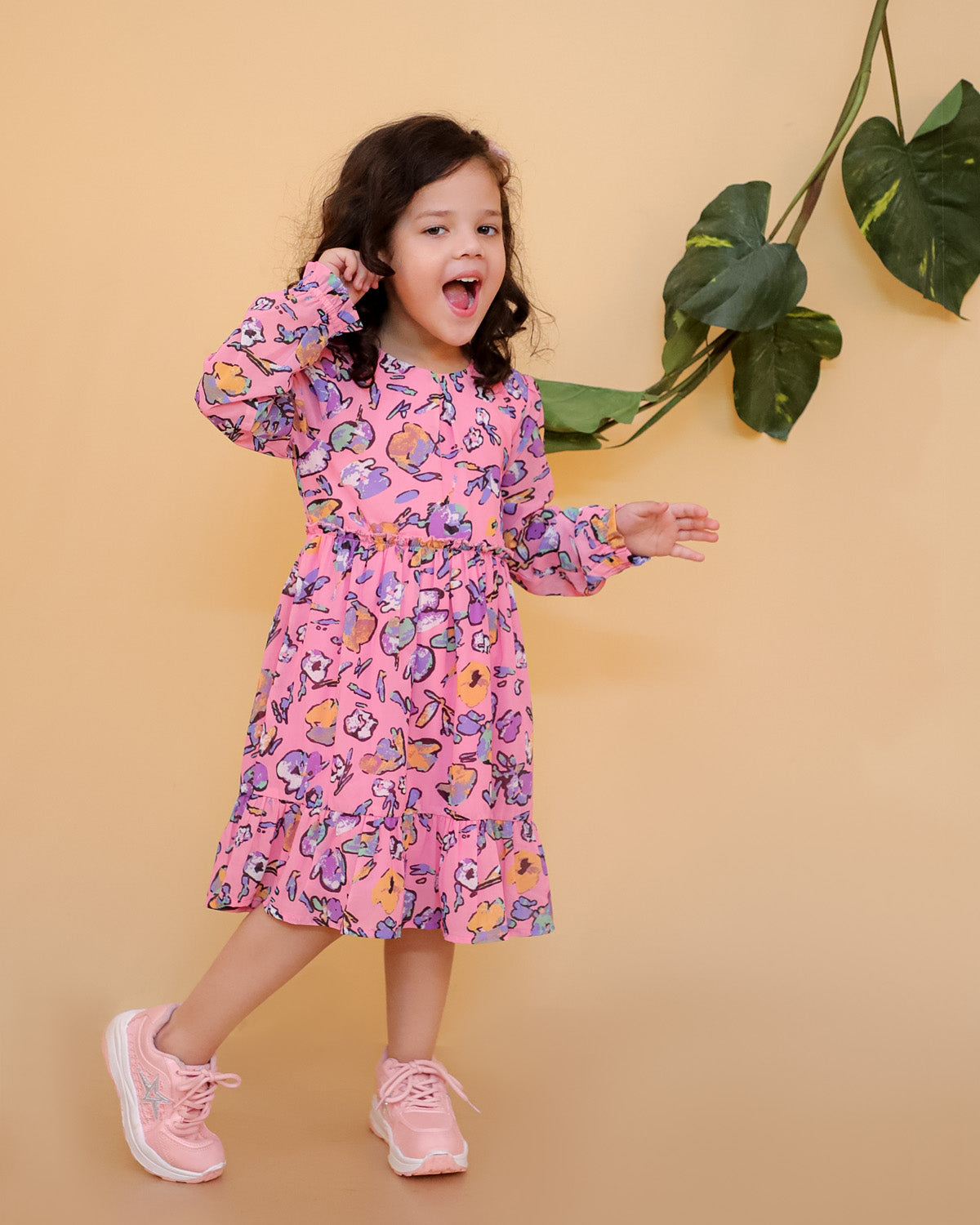Printed Chiffon Dress With Lining