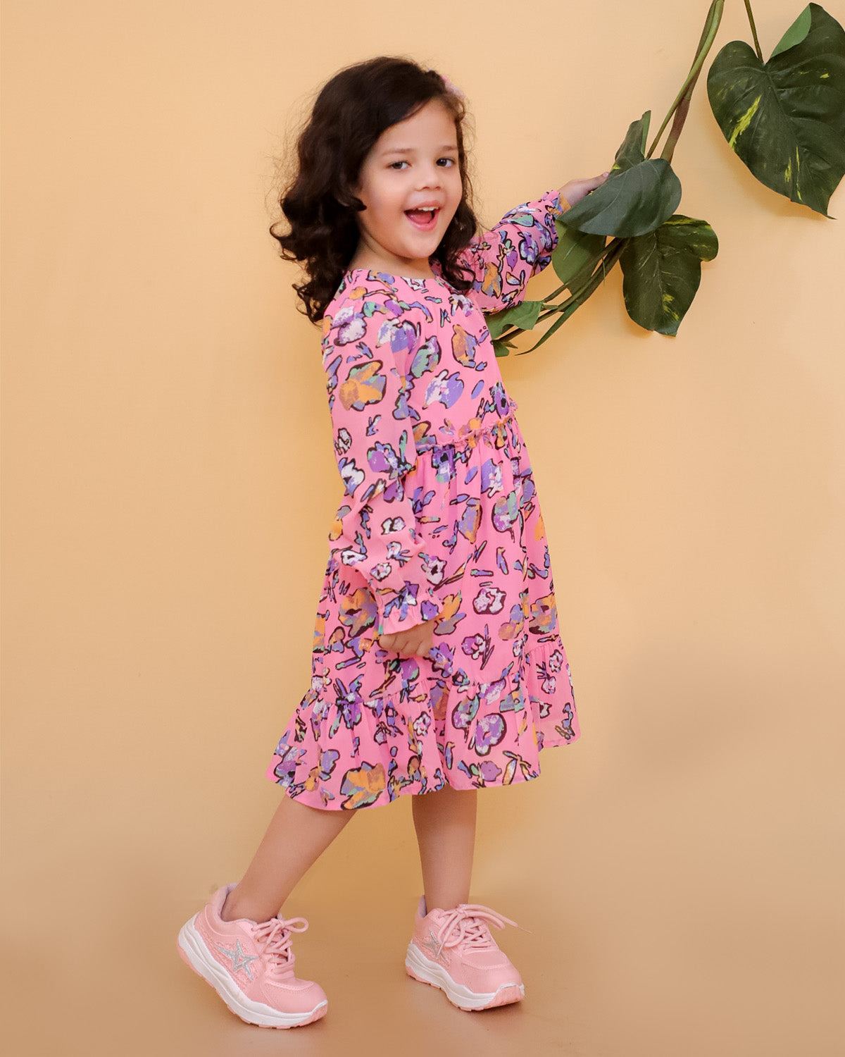 Printed Chiffon Dress With Lining