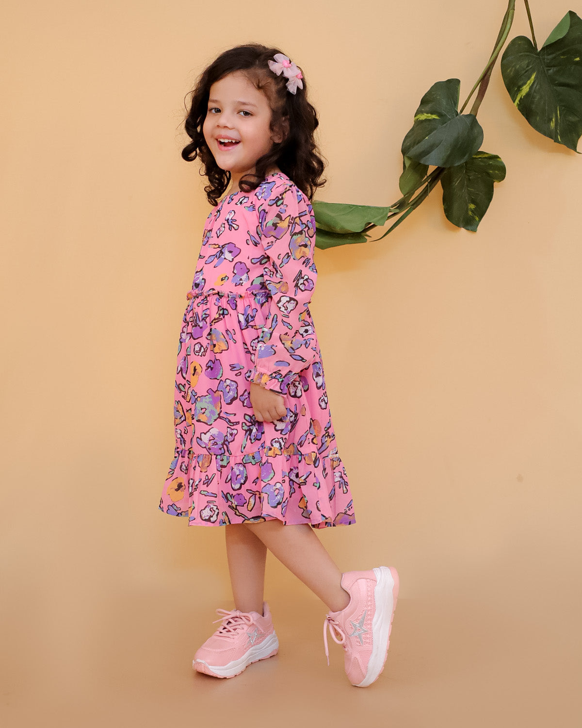 Printed Chiffon Dress With Lining