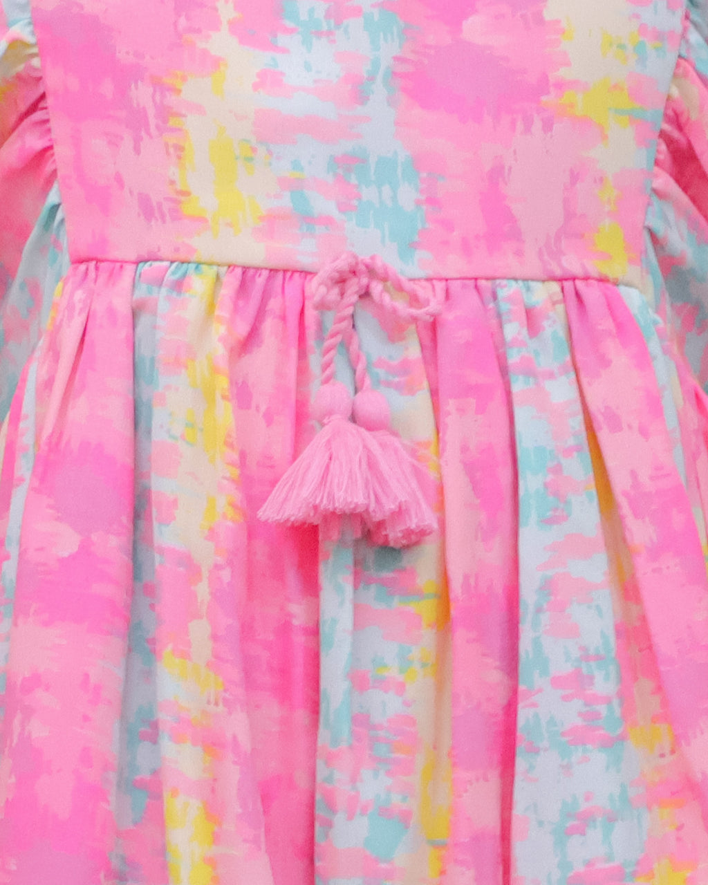 Printed Dress With Pom Pom String At Waist