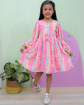 Printed Dress With Pom Pom String At Waist