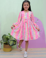 Printed Dress With Pom Pom String At Waist